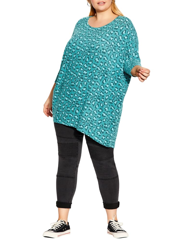 Plus size model wearing Hunter Turquoise Cheetah Print Top by Loralette | Dia&Co | dia_product_style_image_id:192075